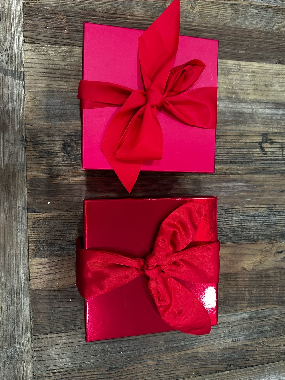 Set of Two Red Gift Boxes with Satin Bows